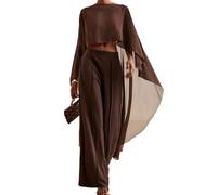 Women Chiffon Shawl High Low Poncho for Evening Dress (Coffee, ONE SIZE)