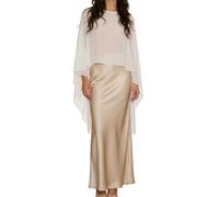 Women Chiffon Shawl High Low Poncho for Evening Dress (White, ONE SIZE)