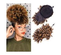 Women Chignon Afro High Puff Synthetic Hair Bun Ponytail Drawstring With Bangs Short Kinky Curly Pony Tail Clip in Hair Extensions for Women Bun Hair (Color : 1BT27, Size : 8inch)
