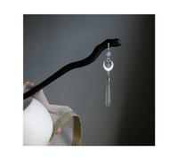 Women Chignon Hanfu Moon Tassel Hair Sticks Black Sandalwood Hairpin Bun Hair