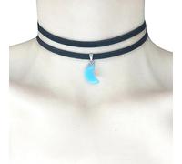 Women Choker Necklace Double Layer Moon Pendant Necklaces Friend Geometric Collar Chain Temperament Jewelry Double Layer Moon Necklace