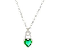 Women Choker Tiny Necklaces Personality Temperament Design Inlaid Zircon Heart Pendant Clavicle Chain Sexy Necklace High Sense Necklace Open Heart Necklaces (Green, One Size)