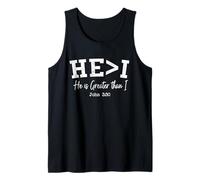 Women Christian Shirts HE>i He is Greater Worship Jesus Love Tank Top