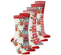 Women Christmas 5 Pairs Casual Cozy Socks Girls Novelty Fun Colorful Holiday Cute Cartoon Xmas Stocking Filler Cotton Thermal Warm Knitting Ladies Sleeping Socks Gifts