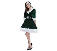 Women Christmas Costume,Mrs Claus Costume Santa Lingerie Dress Outfit With Cape Bowknot A Line Flare Vintage Fairy Ladies Fancy Xmas Party Novelty Tops Pants (A#Green,XXL)