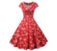 Women Christmas Dress 1950s Audrey Hepburn Tea Dress Vintage Rockabilly Dress A Line Swing Cocktail Party Dress Short Sleeve V Neck Retro Dresses Swing Flowy Evening Dance Prom Gown