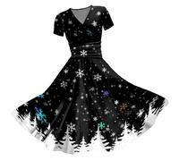 Women Christmas Dresses UK Clearance Ladies Short Sleeve/Sleeveless Santa Xmas Dresses Flared A Line 1950s Swing Dress Christmas Costume Cocktail Party Sexy Christmas Outfits Women Mrs Claus Christmas