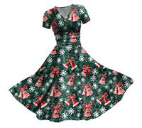 Women Christmas Dresses UK Clearance Ladies Short Sleeve/Sleeveless Santa Xmas Dresses Flared A Line 1950s Swing Dress Christmas Costume Cocktail Party Sexy Christmas Outfits Women Mrs Claus Christmas