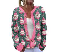 Women Christmas Jacket Tops UK Sale Clearance Ladies Funny Santa Claus Xmas Tree Coat Knitted Outerwear Cardigan Jackets Button Down Coats Long Sleeve Casual Sweatshirt Loose Sweater Festivals Clothes