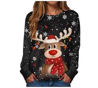 Women Christmas Jumper Ladies Christmas Jumpers Glitter Xmas Tree Print Long Sleeve Tops Women's Sweatshirt Ladies Novelty Graphic Sweatshirt Causal Crewneck Tops for Women Jumper