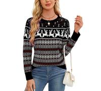Women Christmas Jumper, Sweater Pullover Tops for Winter-Crew Neck,Rib Knit, Funny Xmas Elements-Classic Black/XXL