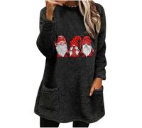 Women Christmas Jumpers Fluffy Warm Fleece Tops Funny Novelty Xmas Graphic Jumpers Gnome Doll Merry Christmas Sweatshirt Teddy Bear Fuzzy Tunics Winter Xmas Sweatshirts Ladies Girls with Pockets