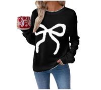 Women Christmas Knitted Sweaters Bow Print Crew Neck Jumpers Long Sleeve Loose Knitted Pullover Fashion Trendy Y2K Top Soft Casual Loose Fit Sweatshirts Cozy Cute Xmas Fall Sweater for Women UK