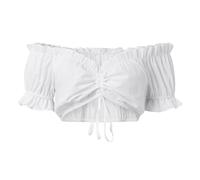 Women Christmas Lace Neck Blouse,Women's Floral Mesh Sheer Crop Tops Elegant Short Sleeve Half for Dirndl Blouse V Costume Lady and Girls Favors Black White Sexy Lingerie (White,L)