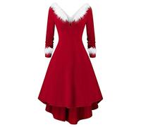 Women Christmas Party Dress - Women Casual A-Line Dress 50S Christmas Tree Printed Christmas Graphic Dress 1950S Vintage Swing A Line Dress Plus Size Santa Claus Costume Women's 1940S Midi Dress Red