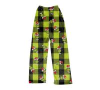 Women Christmas Pjs Pyjamas Bottoms Xmas Green Monster Thief Print Pyjama Bottoms Warm Winter Plush Christmas Pants Pjs Trousers 01-Army Green S