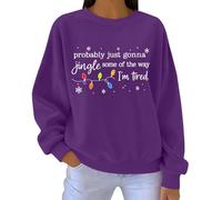Women Christmas Print Sweatshirt Oversized Novelty Funny Solid Color Jumper Xmas Holiday Casual Fashion Pullover Tops Fall Winter 2026 Jingle Snowflake Graphic Long Sleeve Crewneck Clothes