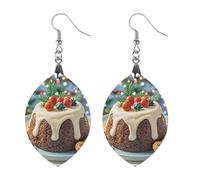 Women Christmas Pudding Wooden Earrings Lightweight Dangle Earrings Geometric Drop Earring Vintage Apricot Retro Daily Wear Jewelry Gift for Wedding Party Graduation