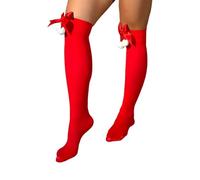 Women Christmas Socks,Candy Cane Over The Knee Stockings Festive Party Hosiery For Holiday Costume Outfit Seamless Stretchable Comfortable Fit (Red, One Size)