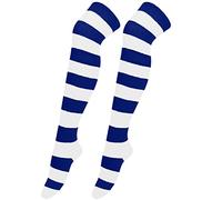 Women Christmas Striped Thigh High Socks Extra Long Cotton Knit Warm Thick Tall Long Boot Stockings Leg Warmers Over Knee Striped Stockings Party Costumes Navy