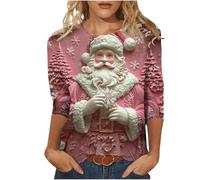 Women Christmas Sweatshirt 3/4 Sleeve Blouse Christmas Gnome 3D Printed Shirt Xmas Funny Ugly Jumper Ladies Novelty Graphic Tops Merry Christmas Crew Neck Pullover Lightweight Comfy Oversized Tshirt