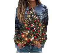 Women Christmas Sweatshirt Clearance Ladies Ugly Sweatshirt Today's Deals,Round Neck Long Sleeve Sparkling Xmas Ball Printed Novelty Pullover Sweater Tops Winter Casual Loose Jumpers T-Shirt S-5XL