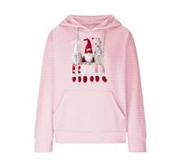 Women Christmas Sweatshirt Hooded Crew Neck Gnomes Print Waffle Pullover Jumper Xmas Party Outfits Tops With Pocket Loose Comfy Outwear For Festival Holiday Party (Pink, XXL)