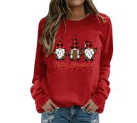 Women Christmas Sweatshirt O-Neck Pullover Tops Novelty Funny Merry Christmas Gonk Graphic Print Long Sleeve Xmas Holiday Casual Sweatshirt Soft Tunic Slim Fit Lightweight Blouse T-Shirts Tops Sweater