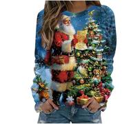 Women Christmas Sweatshirt Sale Clearance Ladies Oversized Sweatshirt Today's Deals,Cute Snowman Elk Printed Round Neck Long Sleeve Ugly Sweatshirt Winter Pullover Tops Casual LooseT-Shirt S-5XL