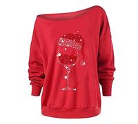 Women Christmas Sweatshirts Sexy Cold Shoulder Long Sleeve T-Shirts Christmas Graphic Pullover Lightweight Comfy Sweatshirt Xmas Jumpers Long Sleeve Casual Xmas Holidays Tops
