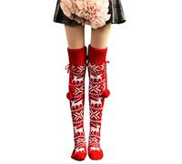 Women Christmas Thigh High Socks Mrs Claus Reindeer Long Knit Over the Knee Socks Christmas Warm Stockings (B-Red, ONE SIZE)