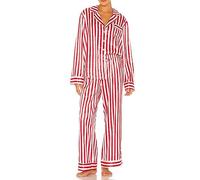 Women Christmas Y2K 2Pcs Floral Pajamas Sets Long Sleeve Button Down Shirt Wide Leg Palazzo Pants Outfits Lounge Sleepwear (B-Red Stripes, M)