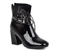 Women Chunky Block Heeled Boots Square Toe Dressy Ankle Boots Patent Leather Lace Up Mid Calf Booties Fashion Dress Wedding Short Boots (Color : Black, Size : 7 UK)