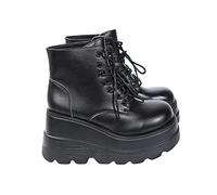 Women Chunky Boots Platform Thick Bottom Boots Lace-Ups Goth Punk Ankle Boots Ladies Wedge Shoes Size UK 5.5-9.5