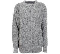 Women Chunky Cable Knit Cardigan with 2 Pockets, Ladies Long Sleeve Winter Soft Warm Aran Cable Crew Neck Casual Lightweight Front Button Up Sweater Top Jumper UK 8-22, Marl Grey-12-14