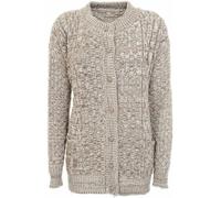 Women Chunky Cable Knit Cardigan with 2 Pockets, Ladies Long Sleeve Winter Soft Warm Aran Cable Crew Neck Casual Lightweight Front Button Up Sweater Top Jumper UK 8-22, Marl Stone-12-14