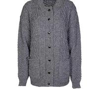 Women Chunky Cable Knit Cardigan with 2 Pockets, Ladies Long Sleeve Winter Soft Warm Aran Cable Crew Neck Casual Lightweight Front Button Up Sweater Top Jumper UK 8-22, Marl Charcoal-8-10