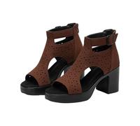 Women Chunky Heel Open Toe Sandals - Women Thick Soled Wedge Sandals Breathable Hollow Sandal Back Zipper Sandal Adjustable Buckle Shoes Arch Support Wide Fit Shoes For Summer Party