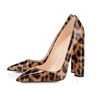 Women Chunky High Heel Pumps, Sexy Elegant Pointed Toe Formal High Heels Classic Slip On Block Heel Cap Toe Heeled for Wedding Party Office Dress Shoes,Leopard Print,11 UK