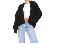 Women Chunky Knitted Oversize Cardigan Ladies Balloon Sleeve Long Short Cardigan Black