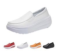 Women Chunky Platform Sneakers,One-Step Slip-On Trainers,Casual Memory Foam Shoes Comfortable Waterproof Wedge Cushioned Sole Shoes Walking Orthopedic Footwear for Working/Daily Wear White