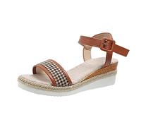 Women Chunky Wedge Sandals Arch Support Wedges Ladies Fashion Summer Thousand Bird Checker Fabric Clasp Heel Thick Sole Sandals Tan Wedge Sandal Ladies Size 9 Wide Fit UK (Brown,4.5)