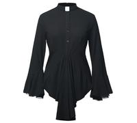 Women Church Clergy Clerical Shirt with Tab Collar Minister Priest Flared Long Sleeves Irregular Blouse Top Black