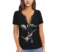 Women Clapton Singer Eric T Shirt Deep V Neck tee Shirt Short Sleeve Sexy Tops Low Cut Cleavage Summer Casual Basic Button Top Tees