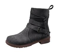 Women Classic Ankle Boots Buckle Decor Tie Side Faux Suede Boots Winter Warm Cotton Flats Heel Hardwearing Sole for Date Night Club Casual Single Boots Grey