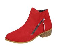 Women Classic Ankle/Long Boots - Chunky Heel Boots Lace Up/Zip Fastening Waterproof Rain Boots Classic Side Zipper Boot Double Ankle Strap Round Toe UK Size Boots Red