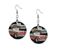 Women Classic Car Roadsters Old Fashioned Wooden Earrings Lightweight Dangle Earrings Geometric Drop Earring Vintage Round Retro Daily Wear Jewelry Gift for Wedding Party Graduation