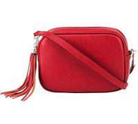 Women Classic Design Lightweight Genuine Italian Leather Crossbody Shoulder Handbag Practical Ladies Casual Camera Handbag With Tassel Charm (Rose Gold) (Red)