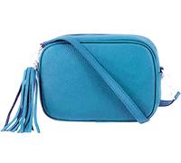 Women Classic Design Lightweight Genuine Italian Leather Crossbody Shoulder Handbag Practical Ladies Casual Camera Handbag With Tassel Charm (Rose Gold) (Turquoise)