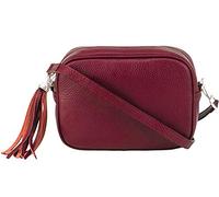 Women Classic Design Lightweight Genuine Italian Leather Crossbody Shoulder Handbag Practical Ladies Casual Camera Handbag With Tassel Charm (Rose Gold) (Burgundy)